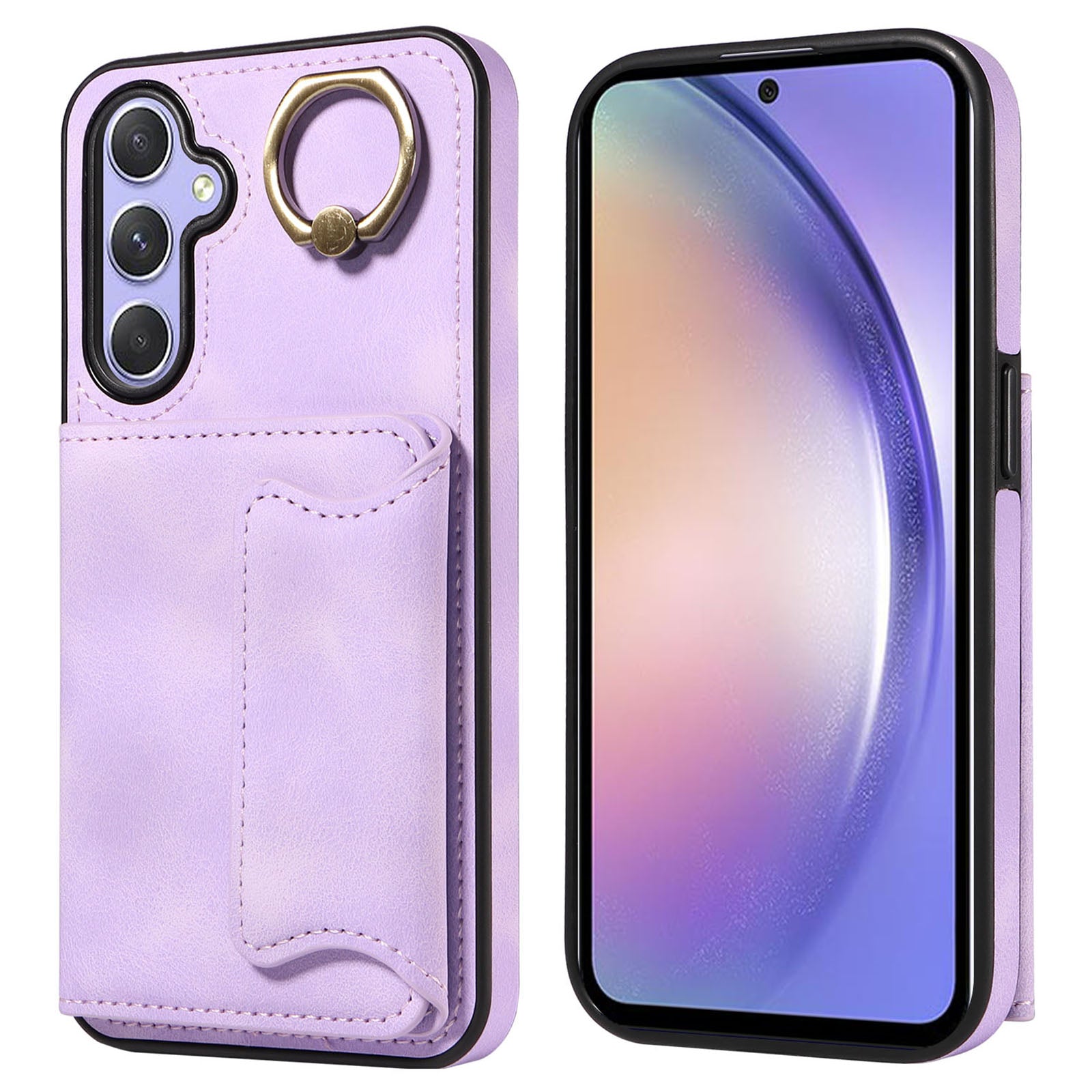 001 For Samsung Galaxy A54 5G Card Holder Phone Case Ring Kickstand Anti-drop PU Leather TPU Cover 001 For Samsung Galaxy A54 5G Card Holder Phone Case Ring Kickstand Anti-drop PU Leather TPU Cover